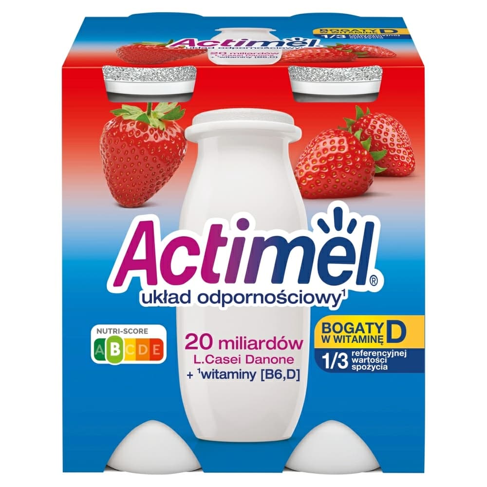 DANONE ACTIMEL Napój jogurtowy o smaku truskawkowym (4x100 g) 400 g