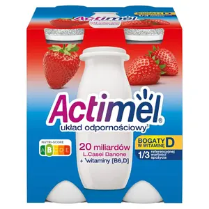 DANONE ACTIMEL Napój mleczny truskawkowy 4x100g 400 g DANONE ACTIMEL Napój mleczny truskawkowy 4x100g 400 g