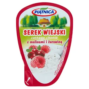 PIĄTNICA Serek Wiejski z malinami i żurawiną 150 g PIĄTNICA Serek Wiejski z malinami i żurawiną 150 g