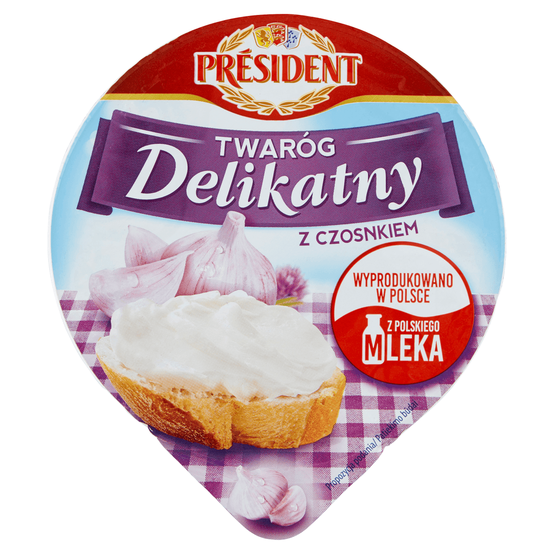 PRESIDENT Twaróg Delikatny z czosnkiem 150 g