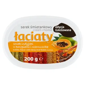 ŁACIATY Serek śmietankowy smak indyjski z konopiami i czarnuszką 200 g ŁACIATY Serek śmietankowy smak indyjski z konopiami i czarnuszką 200 g