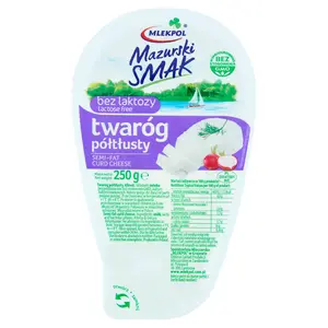 MLEKPOL MAZURSKI SMAK Twaróg półtłusty bez laktozy 250 g MLEKPOL MAZURSKI SMAK Twaróg półtłusty bez laktozy 250 g