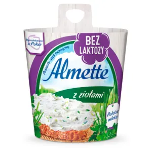 ALMETTE Puszysty Serek twarogowy z ziołami bez laktozy 150 g ALMETTE Puszysty Serek twarogowy z ziołami bez laktozy 150 g