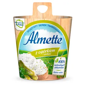 ALMETTE Puszysty serek twarogowy z ogórkiem i ziołami 150 g ALMETTE Puszysty serek twarogowy z ogórkiem i ziołami 150 g