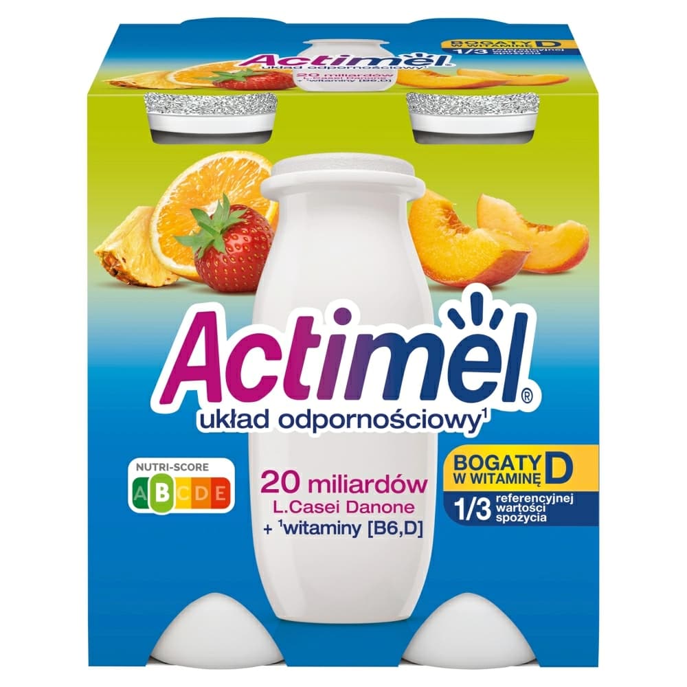 DANONE ACTIMEL Napój jogurtowy wieloowocowy (4x100 g) 400 g