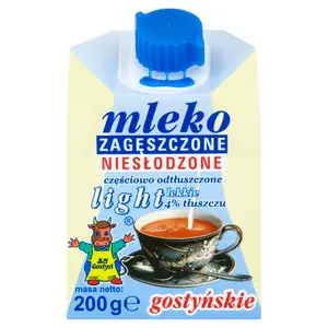 SM GOSTYŃ Mleko gostyńskie 4% zagęszczone niesłodzone light 200 g SM GOSTYŃ Mleko gostyńskie 4% zagęszczone niesłodzone light 200 g