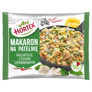 HORTEX Makaron na patelnię z sosem szpinakowym mrożony 450 g HORTEX Makaron na patelnię z sosem szpinakowym mrożony 450 g