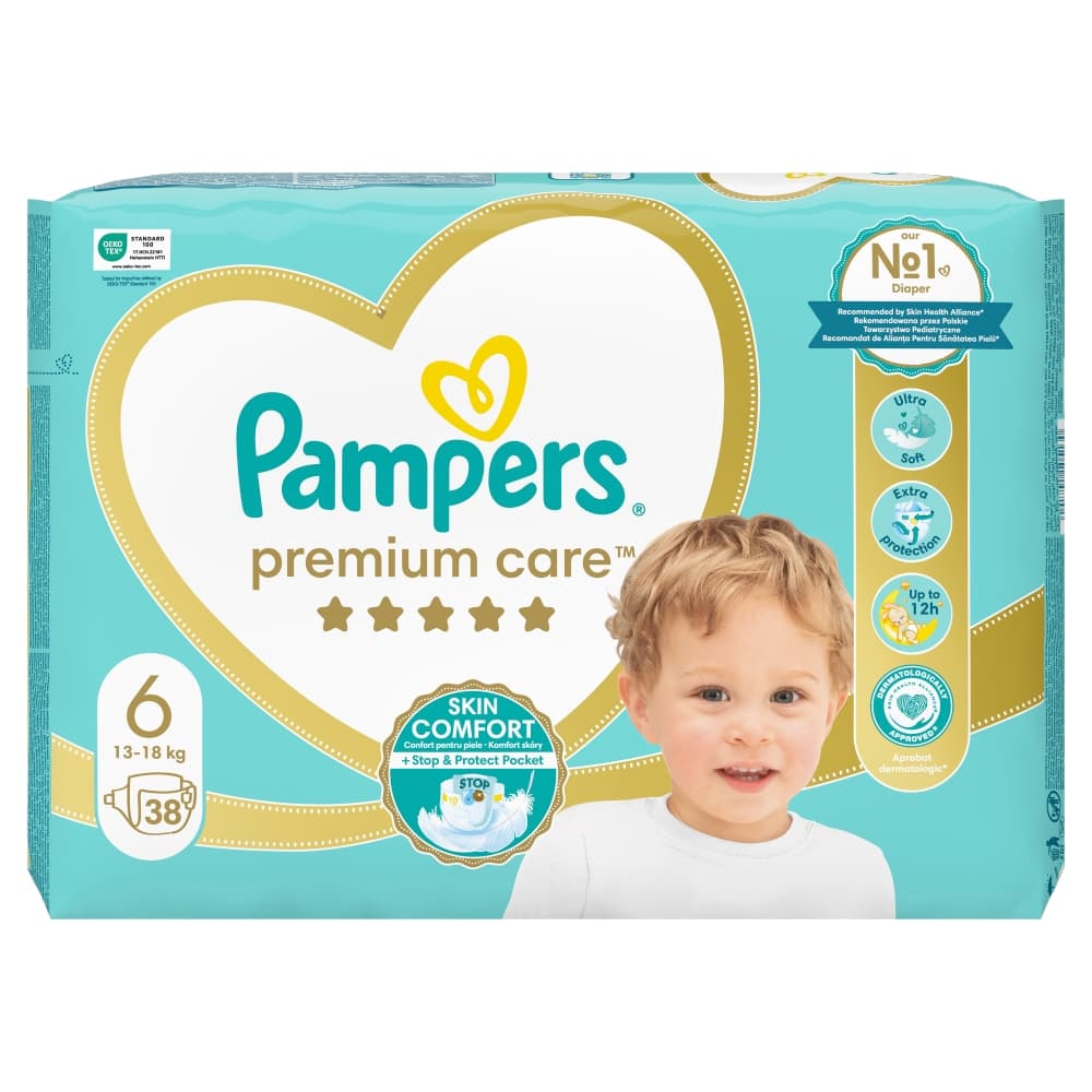 PAMPERS PREMIUM CARE Pieluszki rozmiar 6, 13+ kg 38 szt.