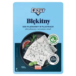 LAZUR BŁĘKITNY Ser pleśniowy w plastrach 100 g LAZUR BŁĘKITNY Ser pleśniowy w plastrach 100 g