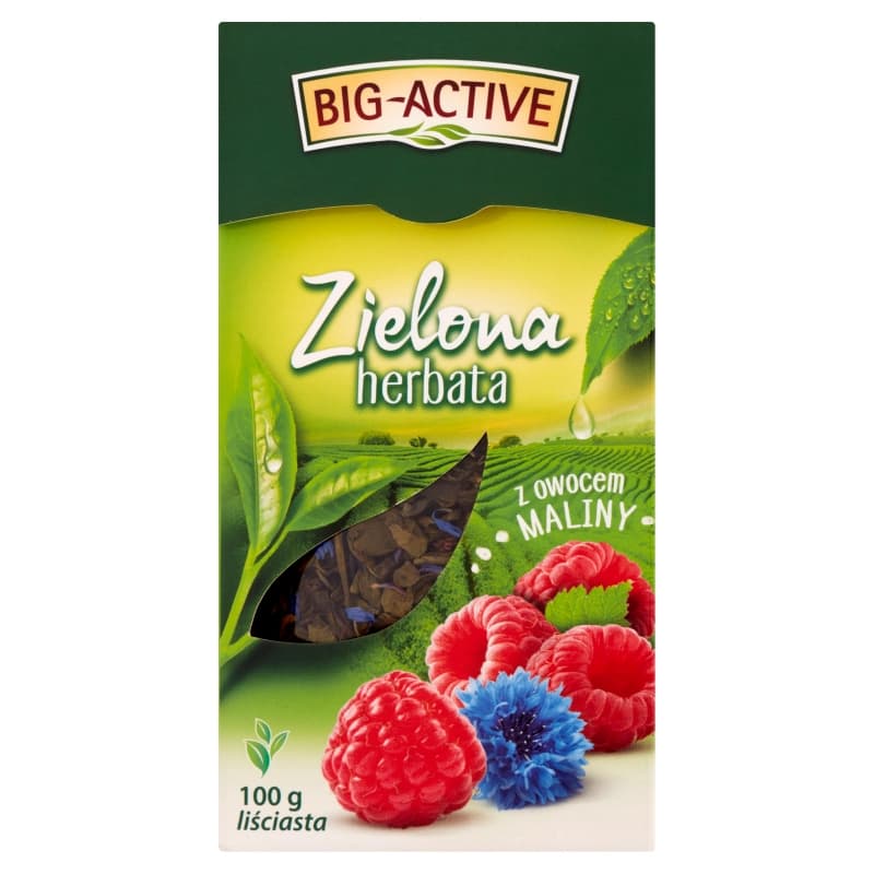 BIG-ACTIVE Herbata zielona liściasta z owocem maliny 100 g