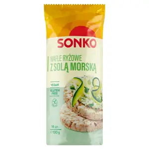 SONKO Wafle ryżowe z solą morską bezglutenowe 130 g SONKO Wafle ryżowe z solą morską bezglutenowe 130 g