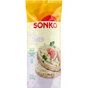 SONKO Wafle 7 ziaren z ryżem dzikim bezglutenowe 130 g SONKO Wafle 7 ziaren z ryżem dzikim bezglutenowe 130 g
