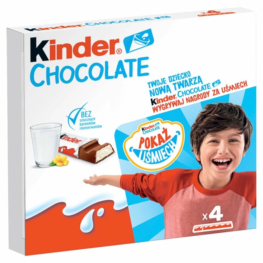 KINDER CHOCOLATE Batoniki z mlecznej czekolady z nadzieniem mlecznym 4 szt. 50 g