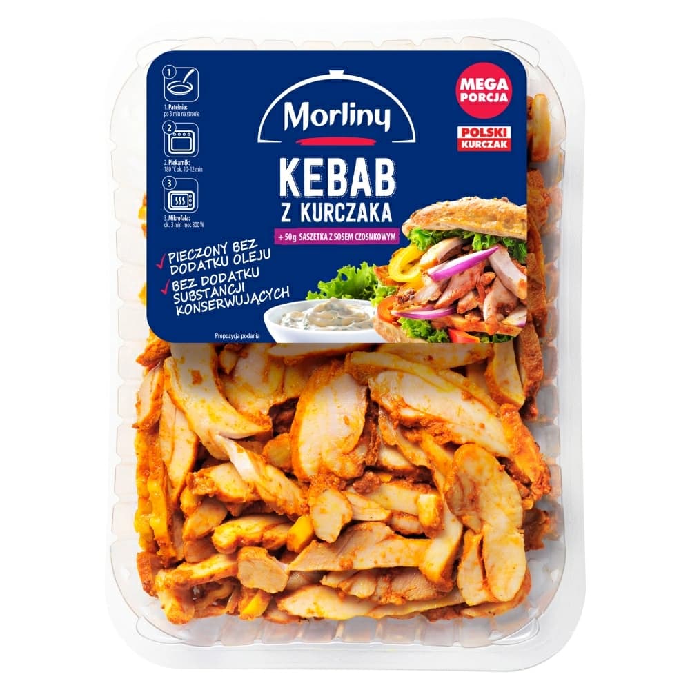 MORLINY Kebab z kurczaka z saszetką sosu czosnkowego 400 g