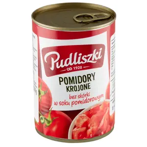 PUDLISZKI Pomidory krojone bez skórki w soku pomidorowym 400 g PUDLISZKI Pomidory krojone bez skórki w soku pomidorowym 400 g