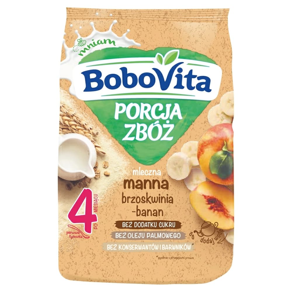BOBOVITA Porcja zbóż Kaszka mleczna manna brzoskwinia-banan po 4 miesiącu 210 g