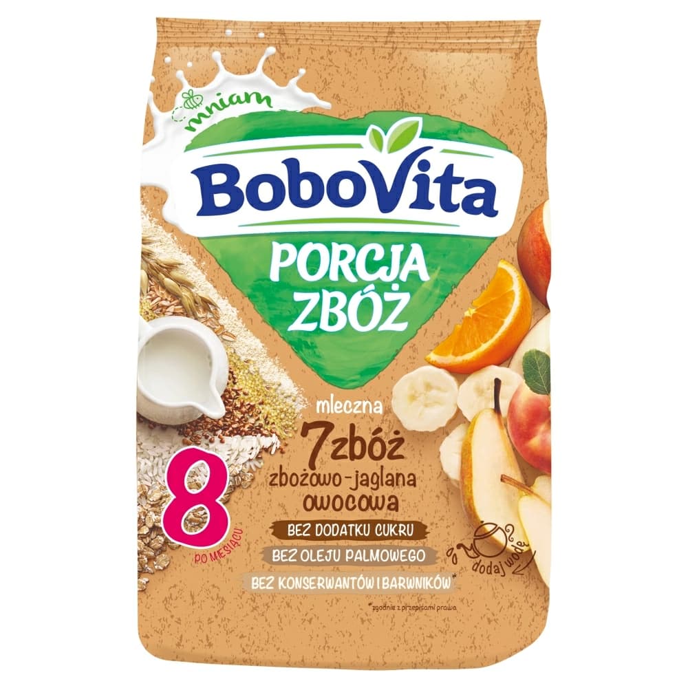 BOBOVITA Porcja zbóż kaszka mleczna 7 zbóż zbożowo-jaglana owocowa po 8 miesiącu 210 g
