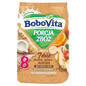BOBOVITA Porcja zbóż kaszka mleczna 7 zbóż zbożowo-jaglana owocowa po 8 miesiącu 210 g BOBOVITA Porcja zbóż kaszka mleczna 7 zbóż zbożowo-jaglana owocowa po 8 miesiącu 210 g