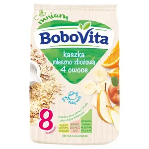 BOBOVITA Kaszka mleczno-zbożowa 4 owoce po 8 miesiącu 230 g BOBOVITA Kaszka mleczno-zbożowa 4 owoce po 8 miesiącu 230 g