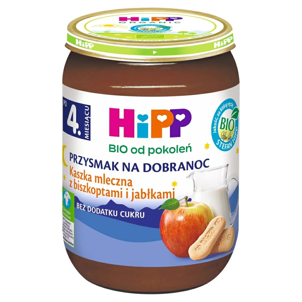 HIPP BIO Przysmak na Dobranoc Kaszka mleczna z biszkoptami i jabłkami po 4. miesiącu BIO 190 g