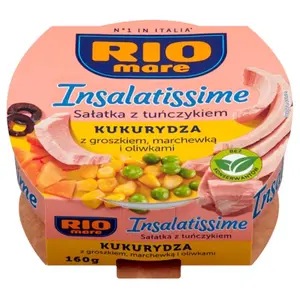 RIO MARE INSALATISSIME Sałatka z tuńczykiem kukurydza z groszkiem marchewką i oliwkami 160 g RIO MARE INSALATISSIME Sałatka z tuńczykiem kukurydza z groszkiem marchewką i oliwkami 160 g