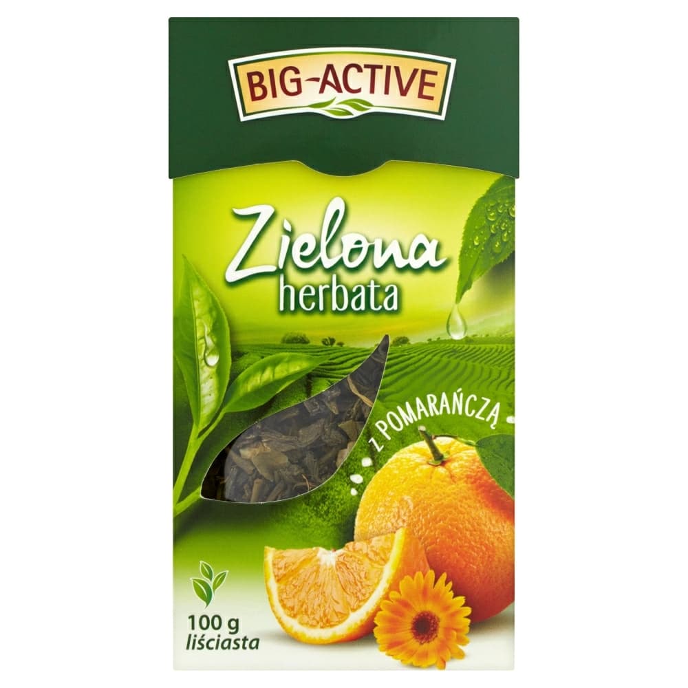 BIG-ACTIVE Herbata zielona liściasta z pomarańczą 100 g
