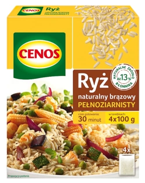 CENOS Ryż naturalny brązowy pełnoziarnisty 4 x 100 g 400 g