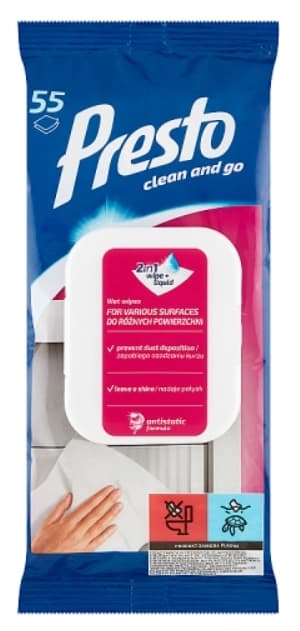 PRESTO Ściereczki nasączone do różnych powierzchni 55 szt.