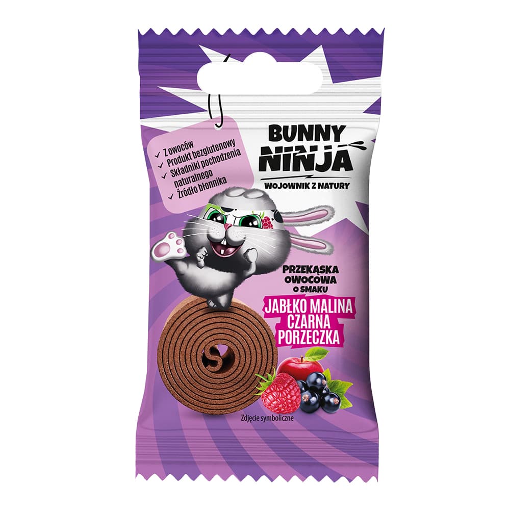 BUNNY NINJA Przekąska owocowa o smaku jabłko-malina-czarna porzeczka 15 g