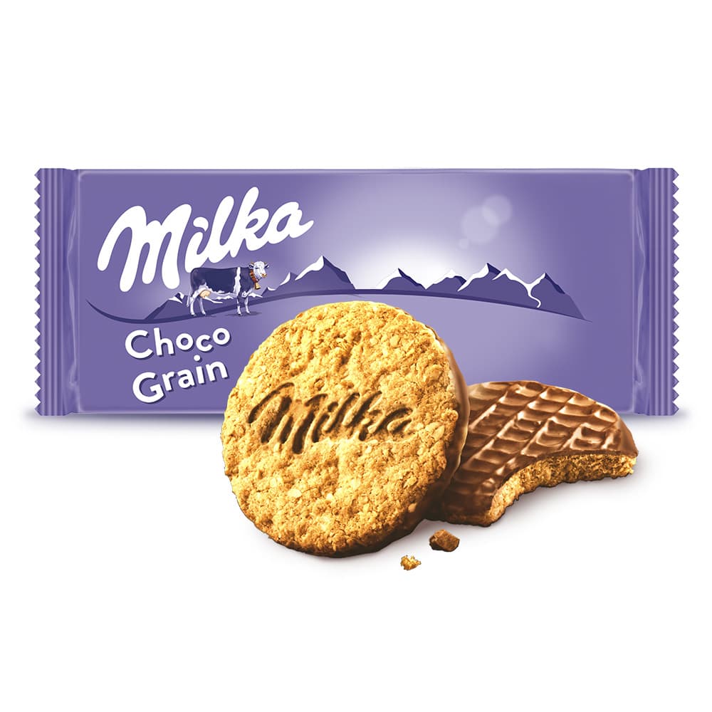 MILKA CHOCO GRAIN Ciastka z płatkami owsianymi oblane czekoladą mleczną 126 g