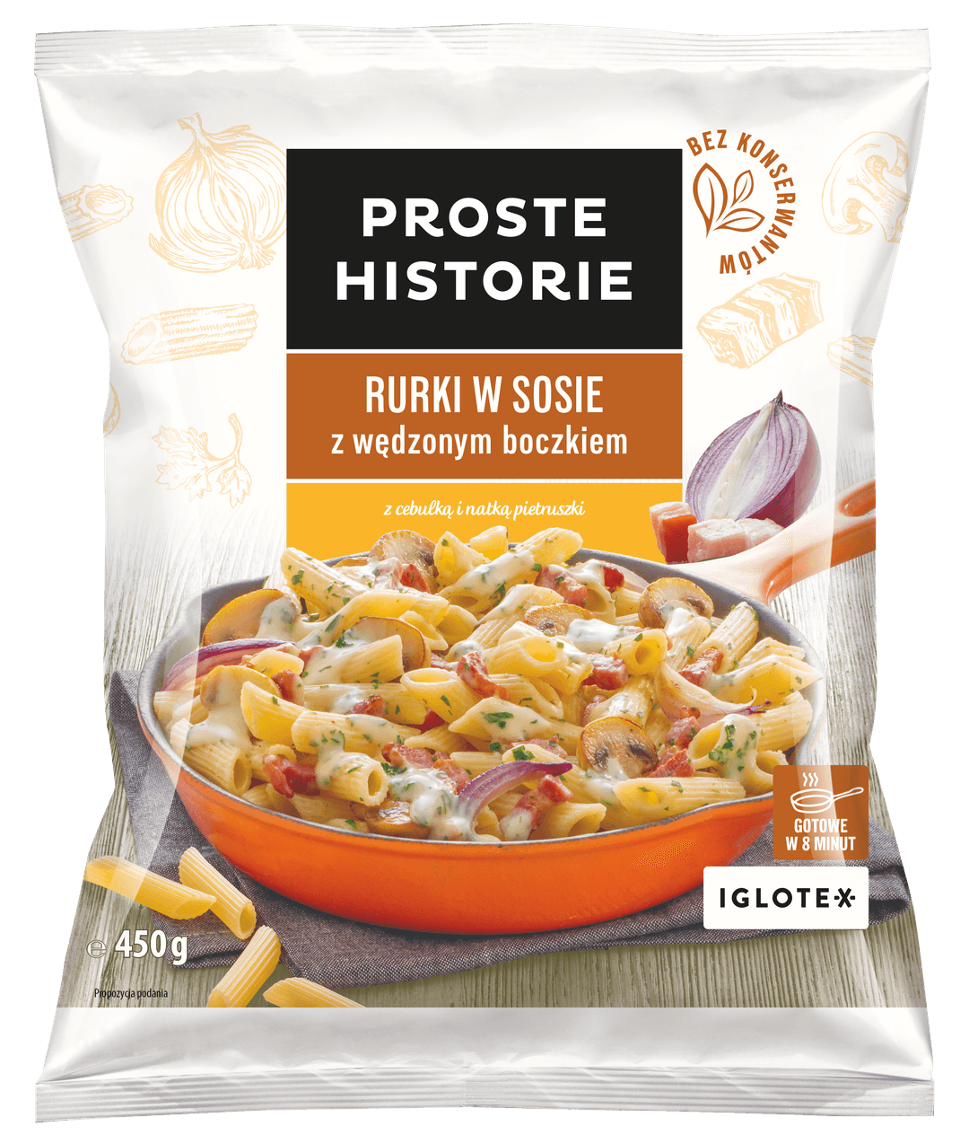 PROSTE HISTORIE Rurki w sosie z wędzonym boczkiem mrożone 450 g