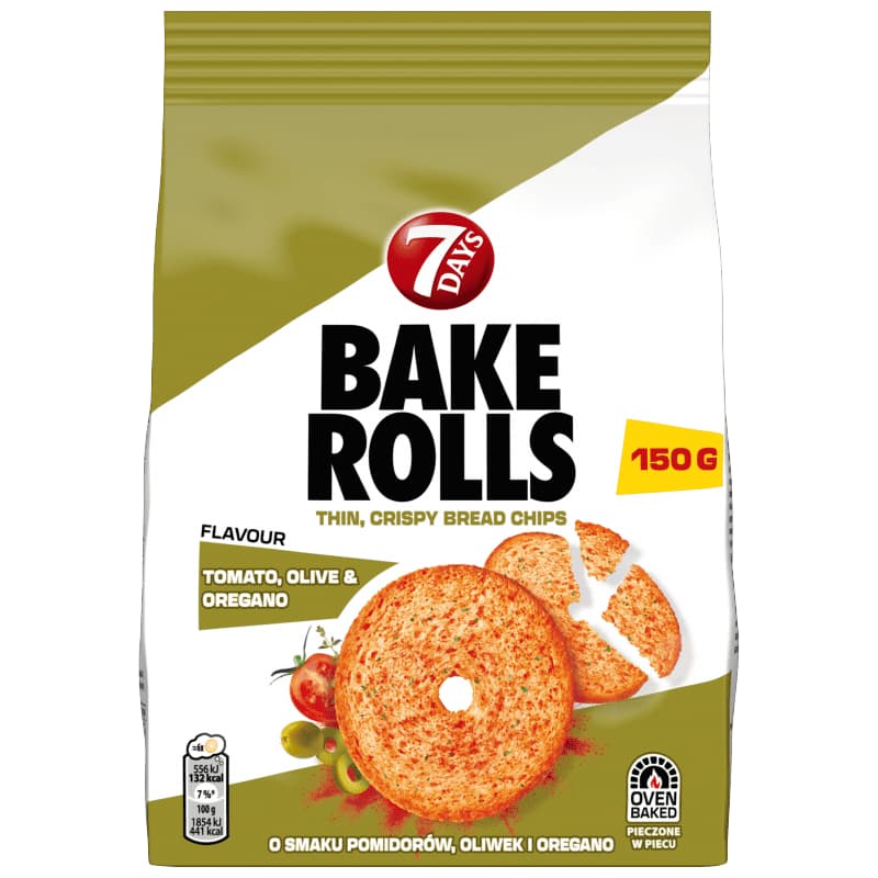 7 DAYS BAKE ROLLS Chrupki chlebowe pomidor oliwki i oregano 150 g
