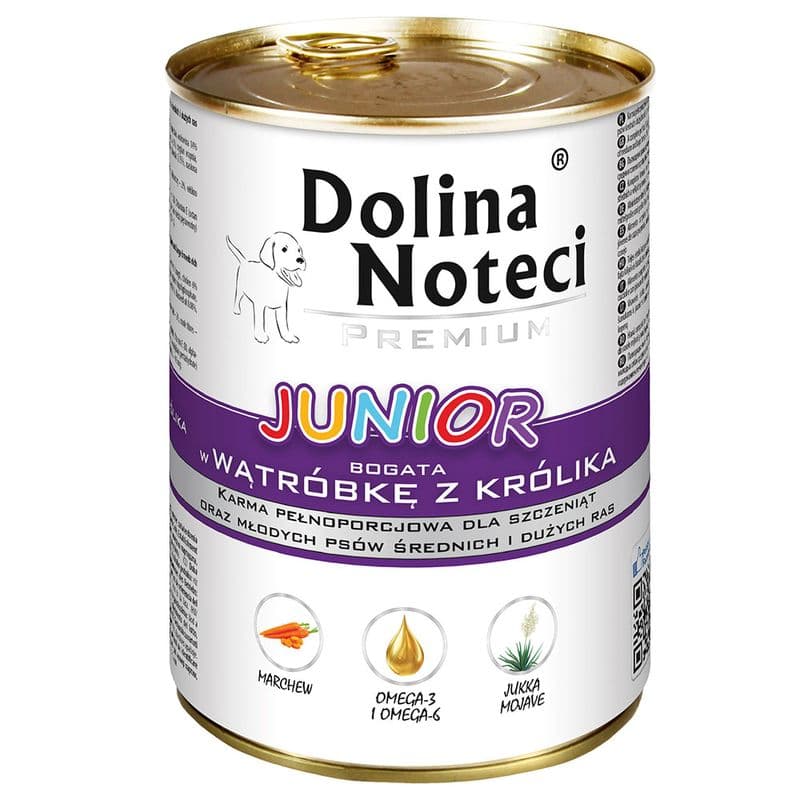 DOLINA NOTECI JUNIOR Mokra karma dla psa bogata w wątróbkę z królika 400g