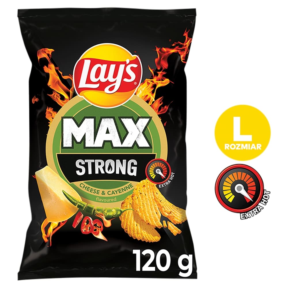 LAY'S MAX STRONG Chipsy ziemniaczane karbowane o smaku sera i ostrej papryki 120g
