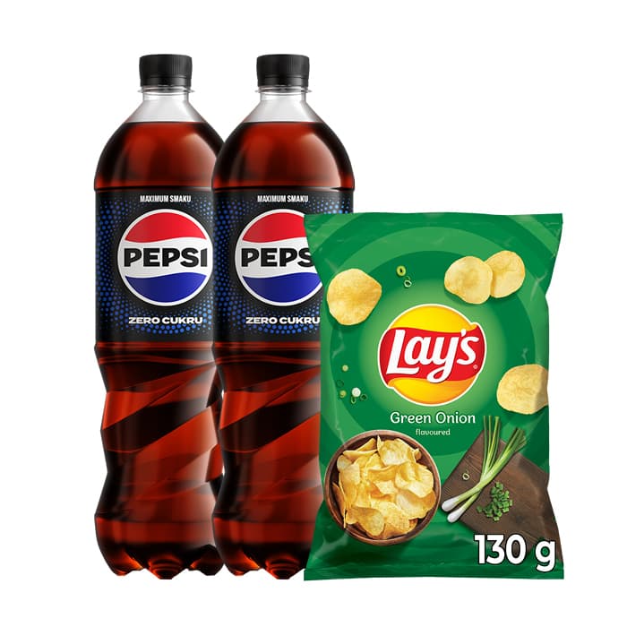 Pepsi bez cukru 0,85l x2 + Lay's zielona cebulka 130g