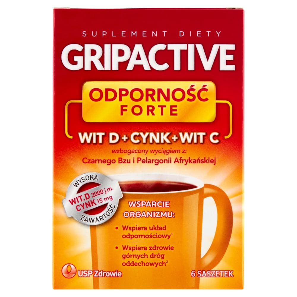 GRIPACTIVE Suplement diety Wit. D + Cynk + Wit. C (6 sasztek)