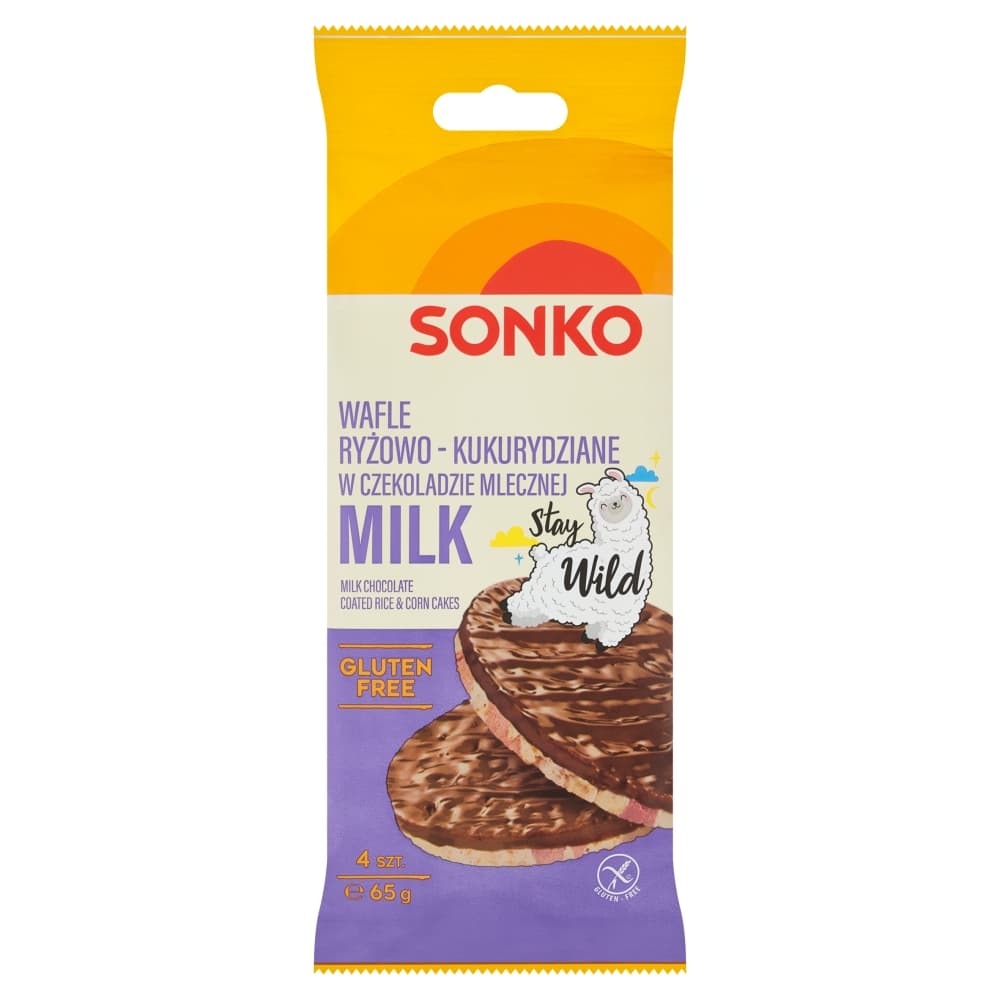 SONKO Wafle kukurydziane kids w czekoladzie mlecznej 65 g