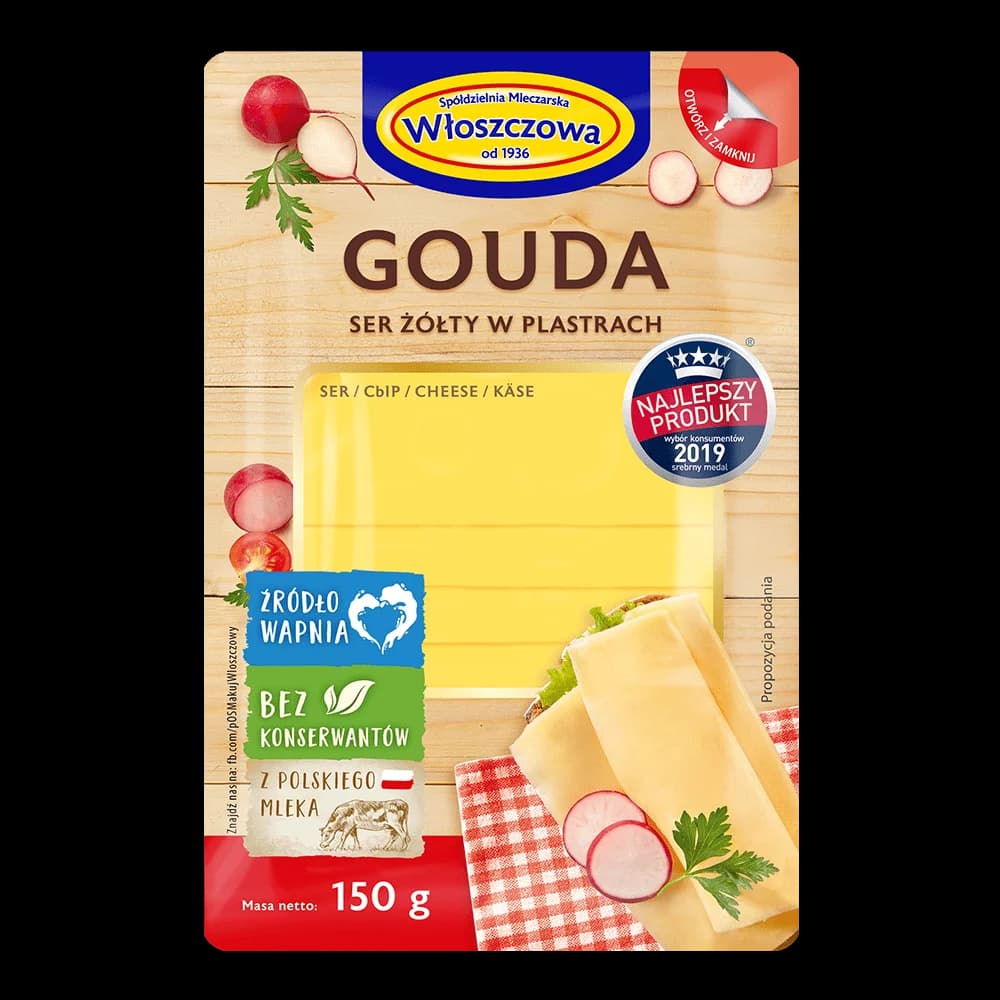 OSM WŁOSZCZOWA Ser żółty Gouda w plastrach 150 g