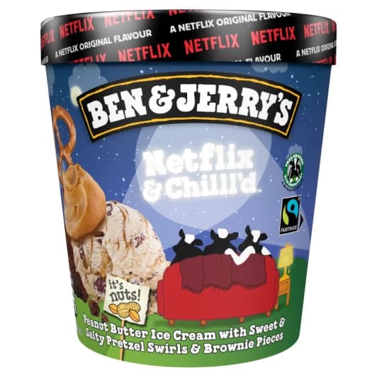 BEN&JERRY'S Lody o smaku masła orzechowego ze słonymi preclami i brownie Netflix & Chill'd w kubku 465 ml