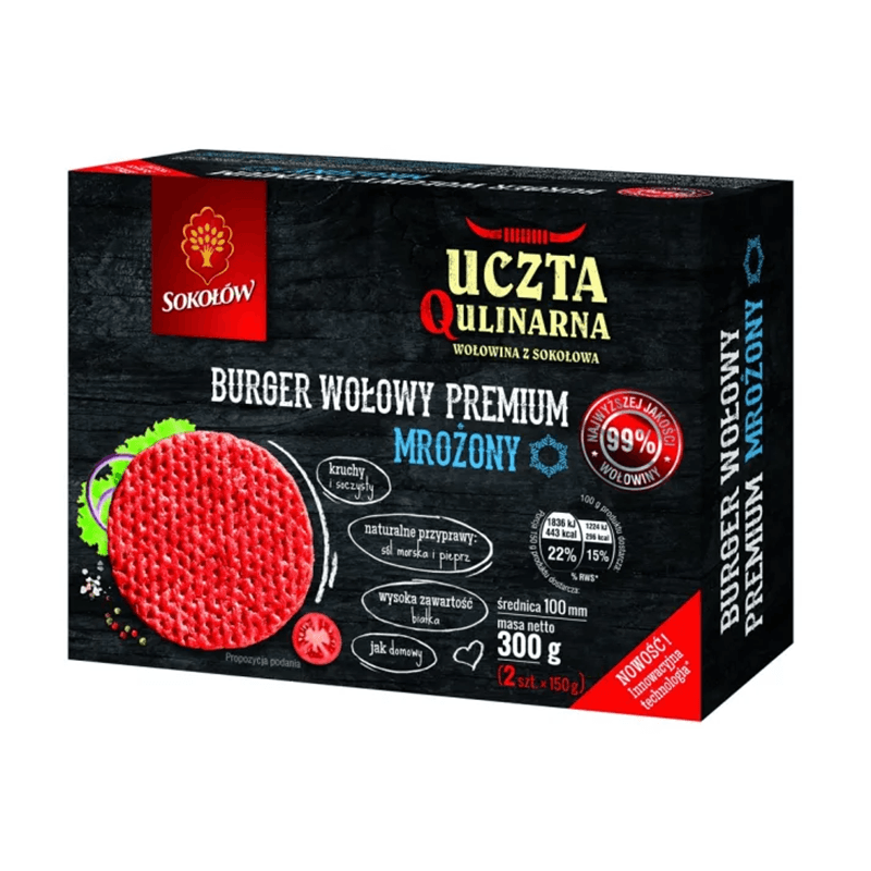 SOKOŁÓW Burger wołowy premium 2szt. (2x150g)