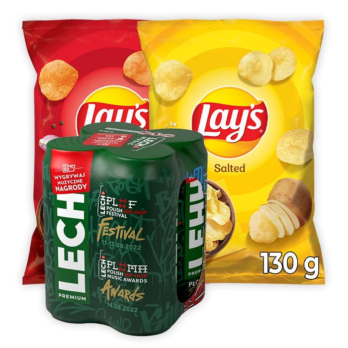 Zestaw LECH Piwo jasne 4x500 ml + Lay's paprykowe 130g + Lay's solone 130g
