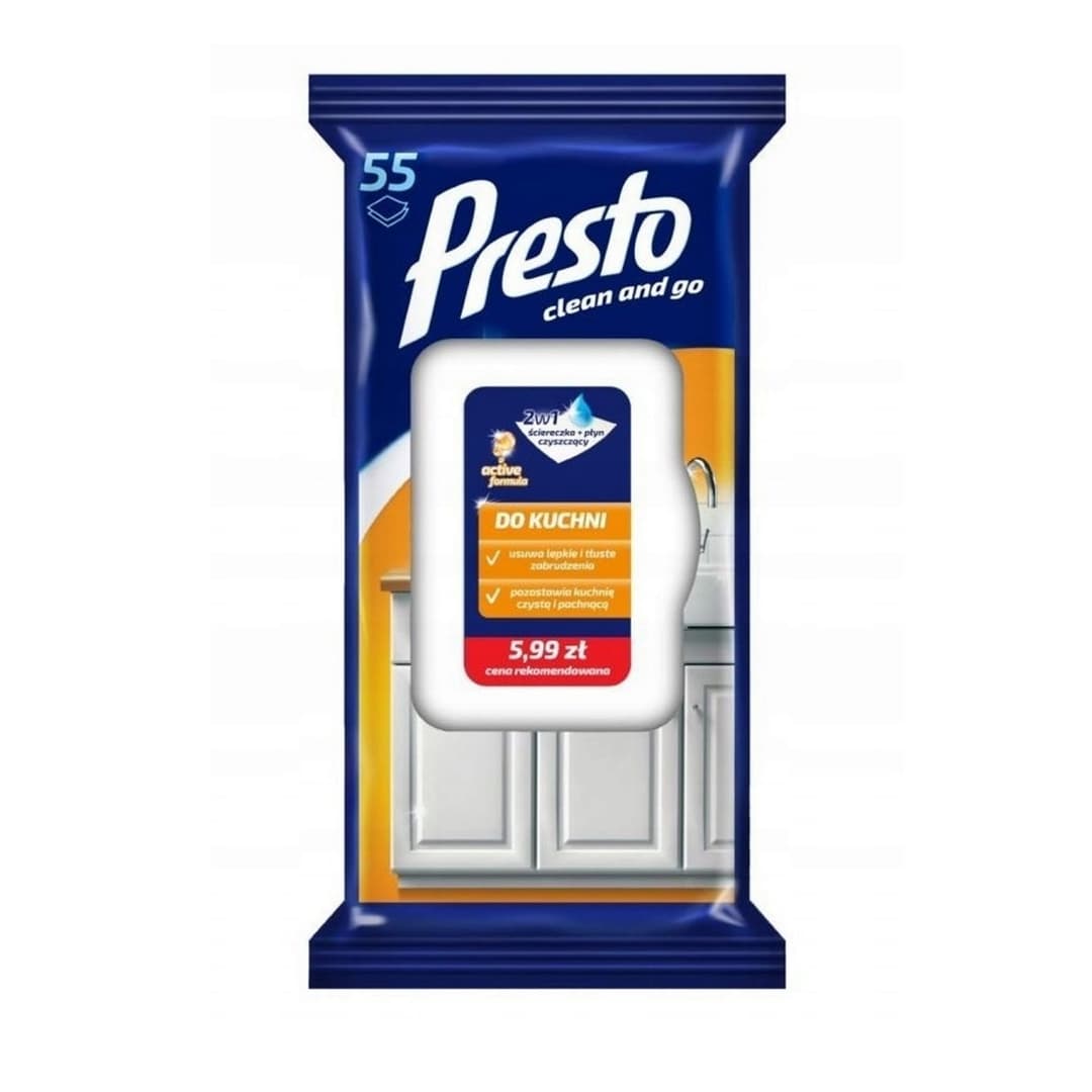 PRESTO Nawilżane ściereczki do kuchni 55 szt.
