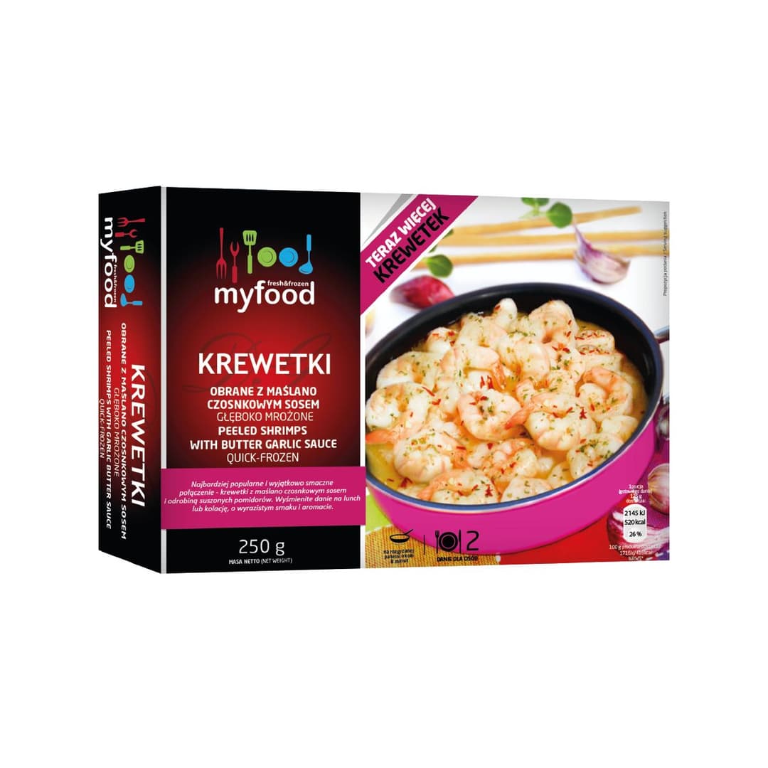 MYFOOD Krewetki obrane z sosem maślano-czosnkowym 250g
