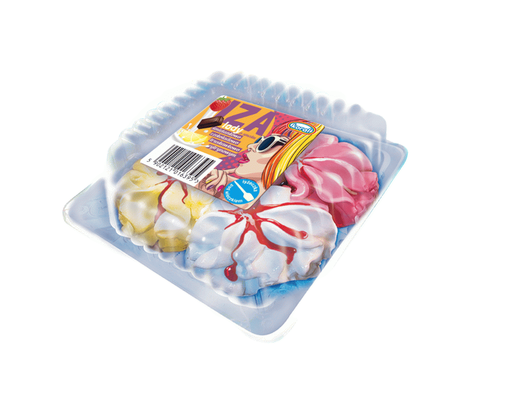 KORAL IZA Lody o smaku śmietankowo-cytrynowo-truskawkowo-czekoladowym w pudełeczku 270 ml