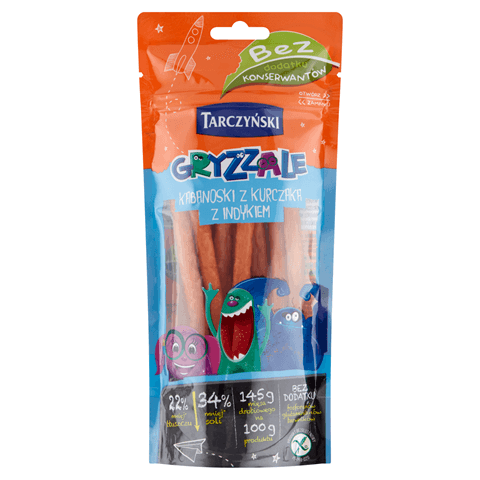 TARCZYŃSKI GRYZZALE Kabanosy z kurczaka z indykiem 90 g