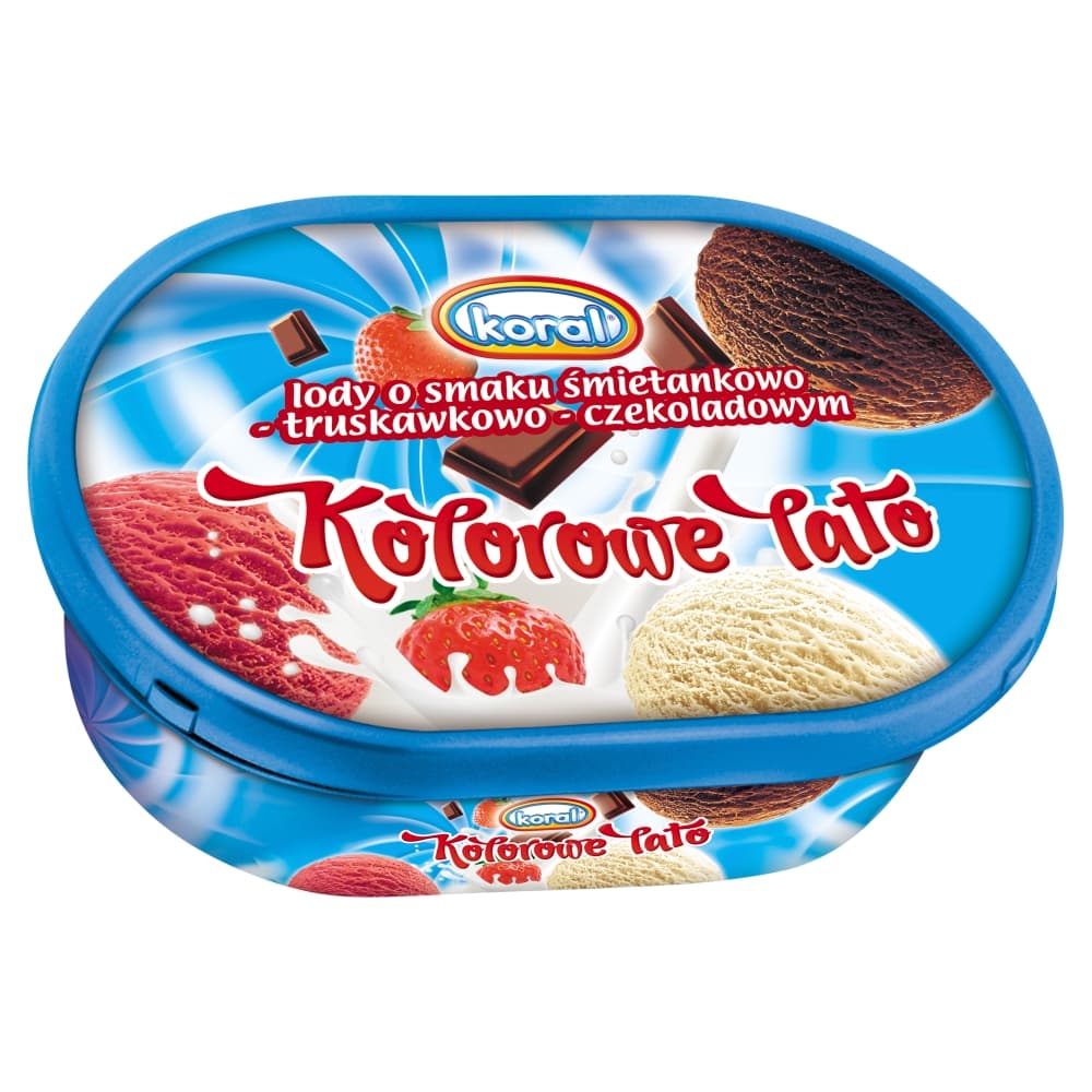 KORAL KOLOROWE LATO Lody śmietankowo-truskawkowo-czekoladowe w pudełku 1000 ml