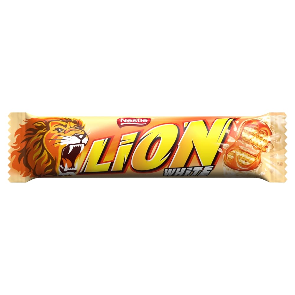 LION WHITE Baton z karmelem i płatkami pszennymi w białej polewie 42g