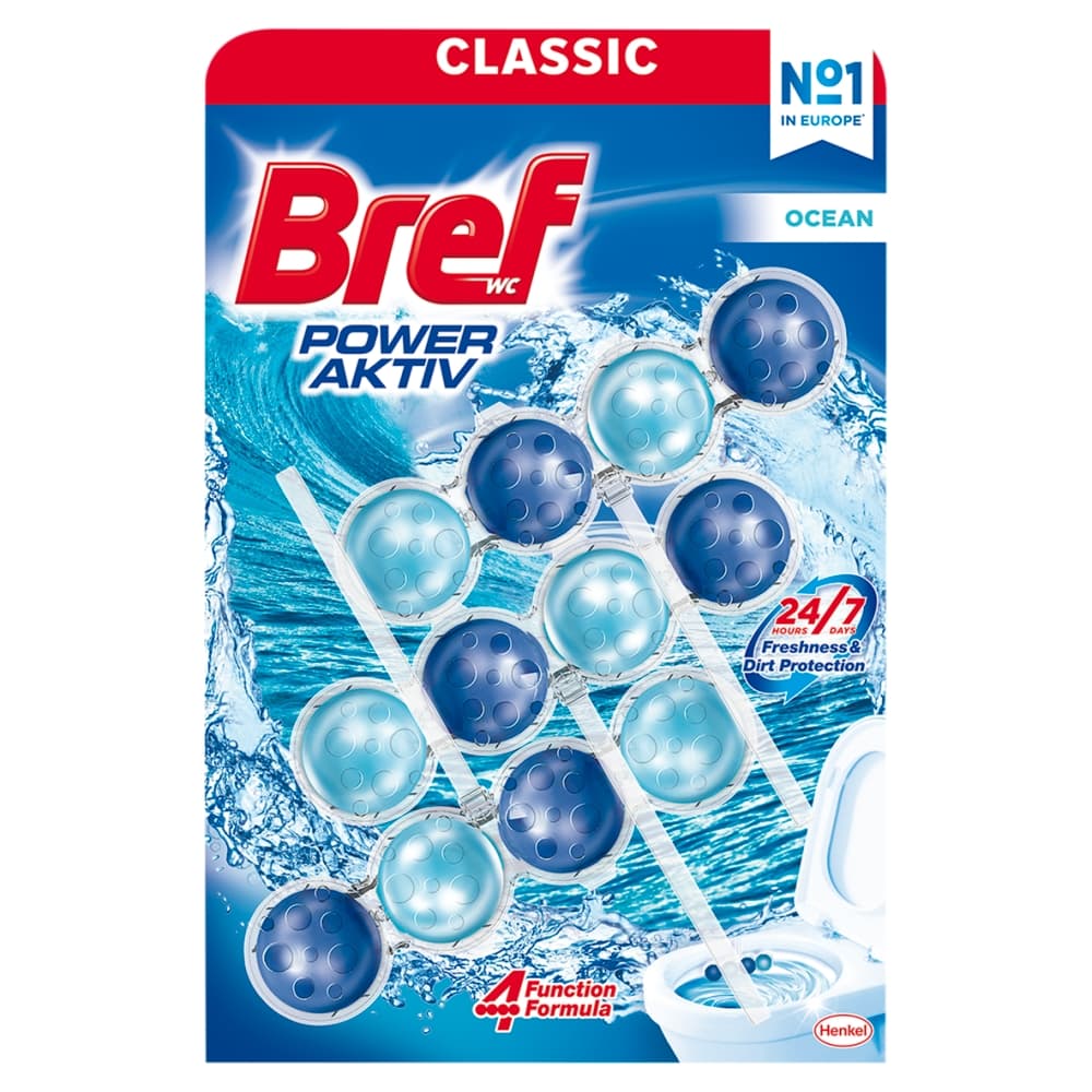 BREF POWER ACTIV Zawieszka myjąco-zapachowa do muszli WC ocean 3 x 50 g