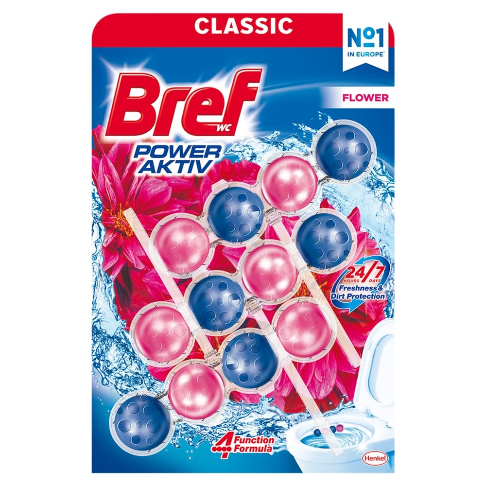 BREF POWER ACTIV Zawieszka myjąco-zapachowa do muszli WC kwiatowa 3 x 50 g