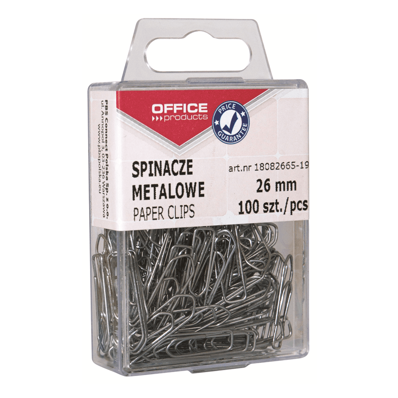 OFFICE PRODUCTS Spinacze metalowe srebrne 26mm w pudełku 1 szt.